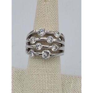 Diamonique Italia Sterling Silver Multi-Layer Band Ring Size 7